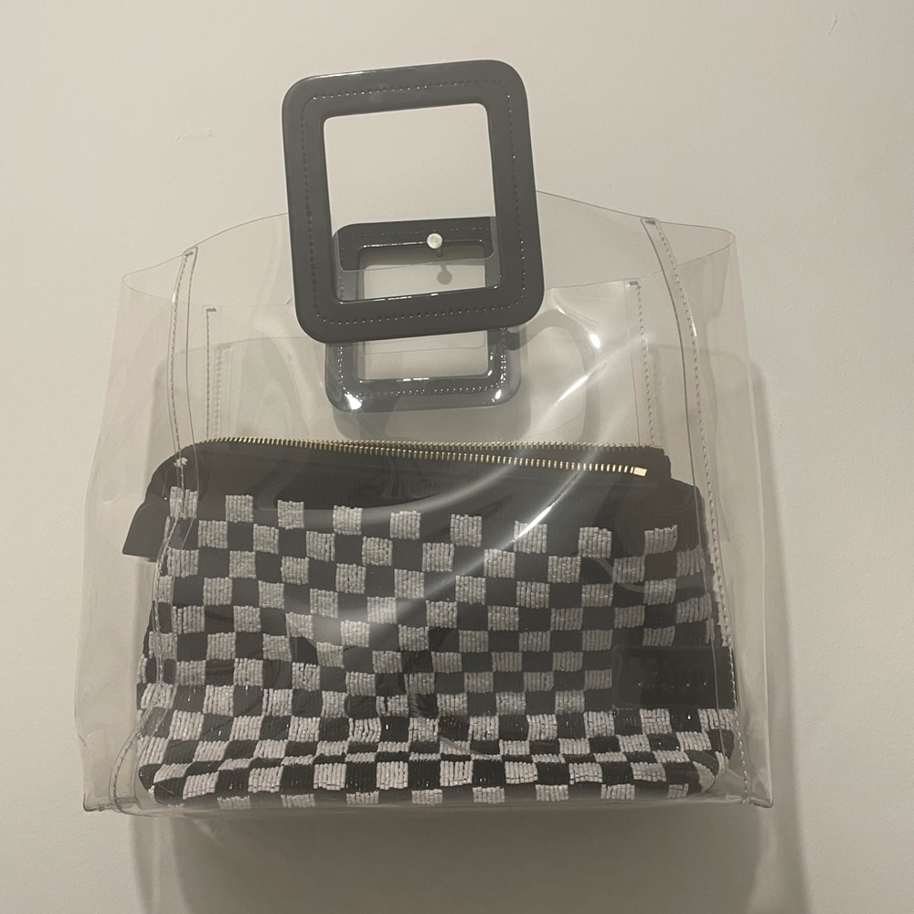 Staud Shirley Black/white checkered beaded bag